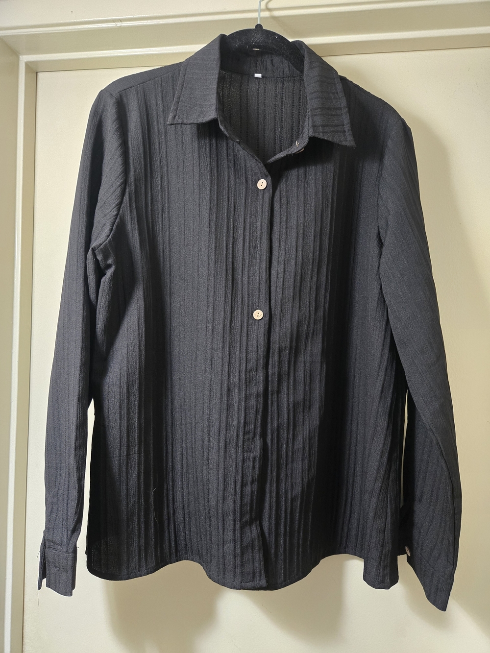 Women's Black Ribbed Button-Down Shirt